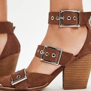 Brown Suede Block Heel Sandals